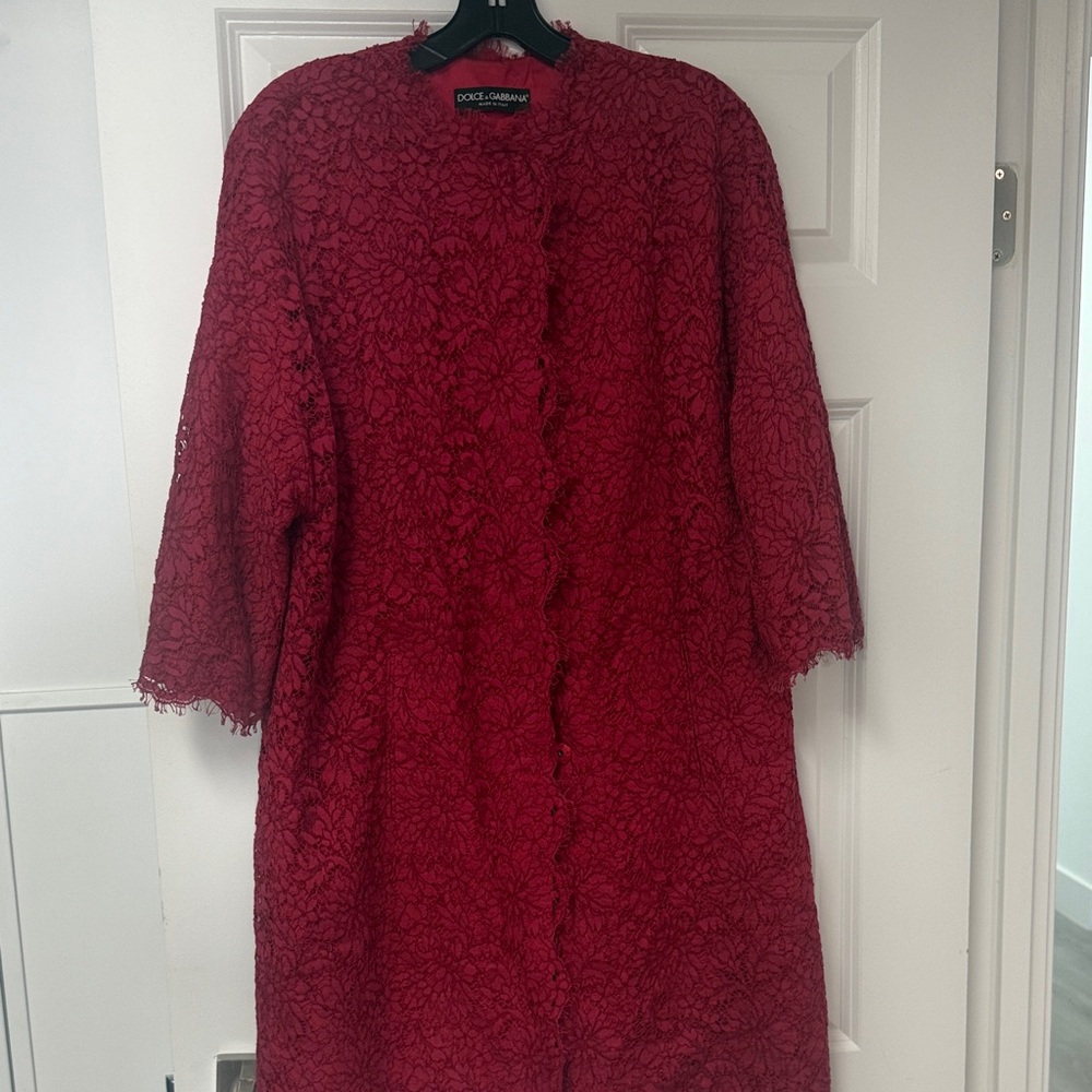 Dolce & Gabbana Crimson Lace Coat